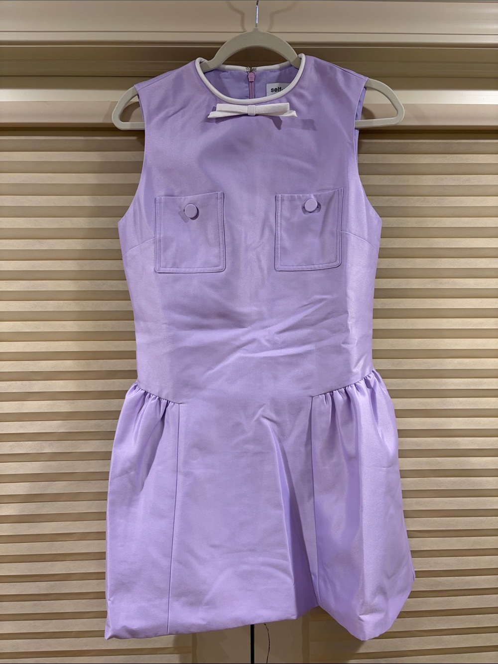NWOT Self-Portrait Lavender Bow-Trim Sleeveless Mini Dress, Size US 4/6 - Picture 5 of 16